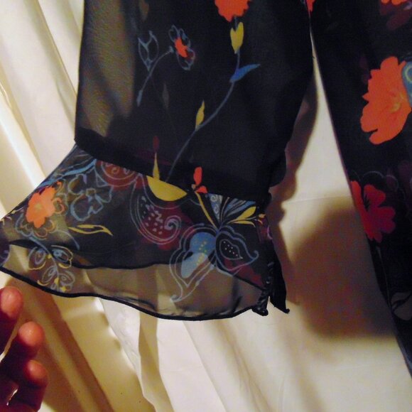 Floral Sheer Button-Up Blouse XL Cottagecore Dark Romantic Whimsigoth Feminine - Picture 2 of 10
